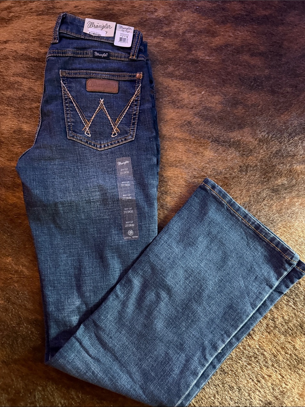 Wrangler Dark Blue Denim Jeans with Contrast Stitching
